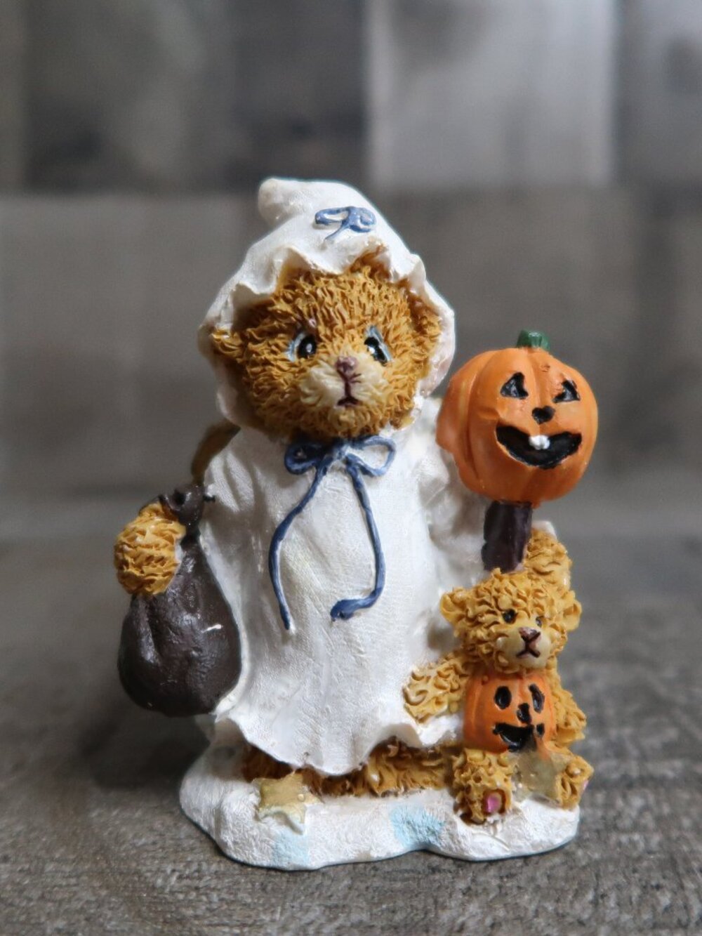 Ganz Resin Halloween Teddy Bear in Ghost Costume Jackolantern Cute Vintage